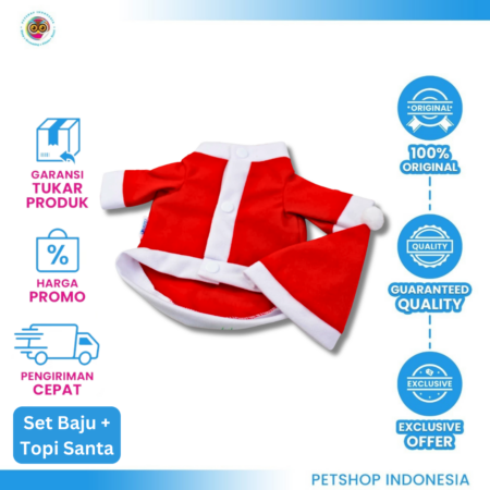 Set Baju Santa & Topi - Kostum Natal Nyaman untuk Kucing & Anjing