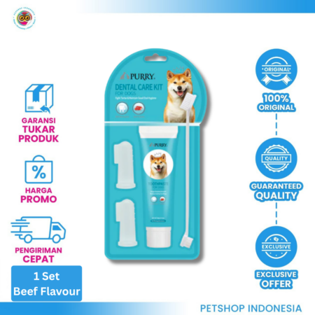 PURRY Dental Kit 90gr - Sikat & Pasta Gigi Anjing Rasa Beef dan Mint