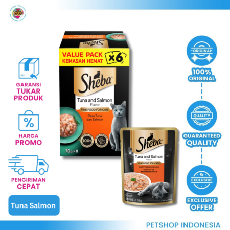 Sheba Pouch Value Pack 6x70Gr Tuna Salmon - Makanan Basah Kucing Premium Box