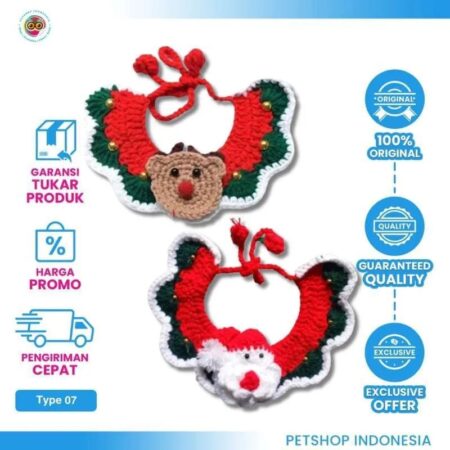 Kalung Rajut Natal Type 07 - Aksesori Hewan Christmas Unisex