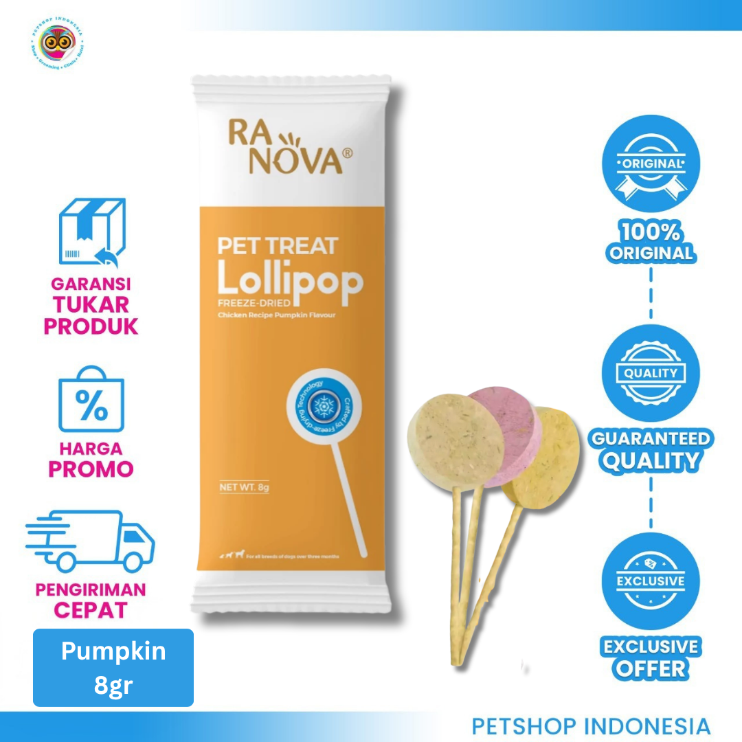 RANOVA DOG FRD LOLIPOP 8G Ranova Dog Lollipop Snack Anjing Freeze Dried 8g Pumpkin- Snack Kucing Lollipop