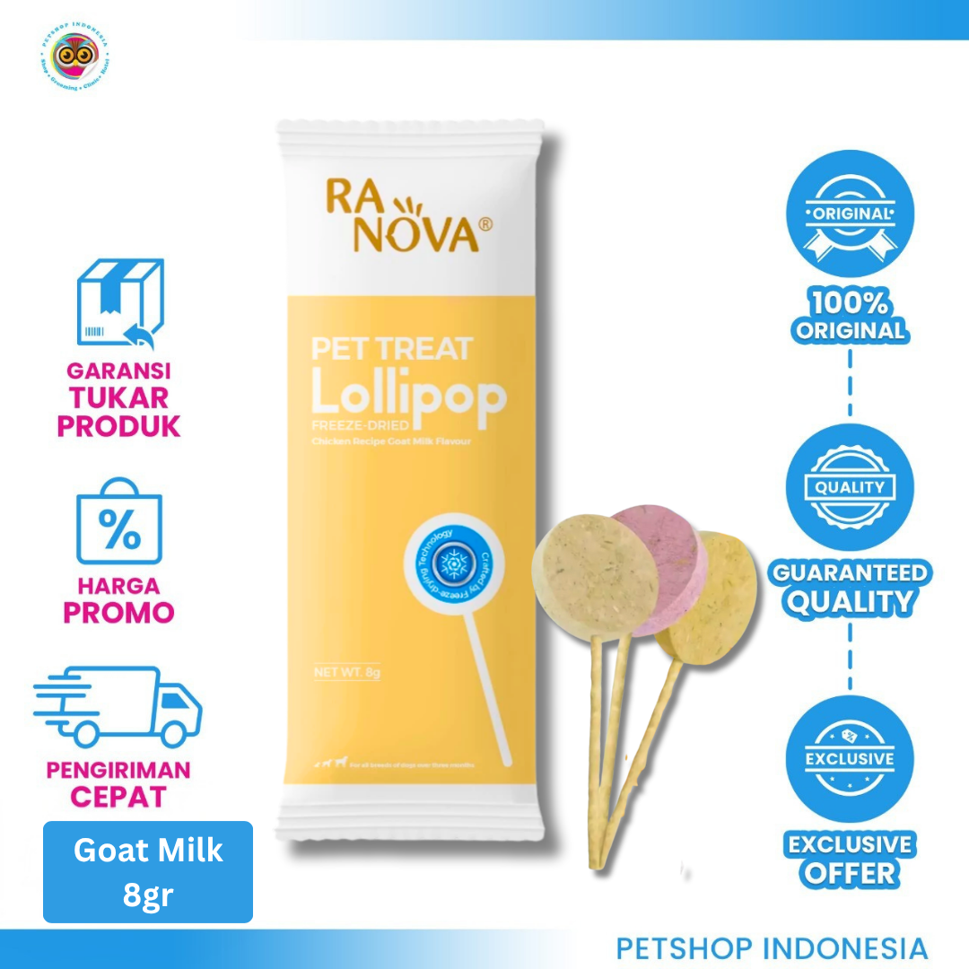 RANOVA DOG FRD LOLIPOP GOAT MILK 8G Ranova Dog Lollipop Snack Anjing Freeze Dried 8g Goat Milk - Snack Kucing Lollipop