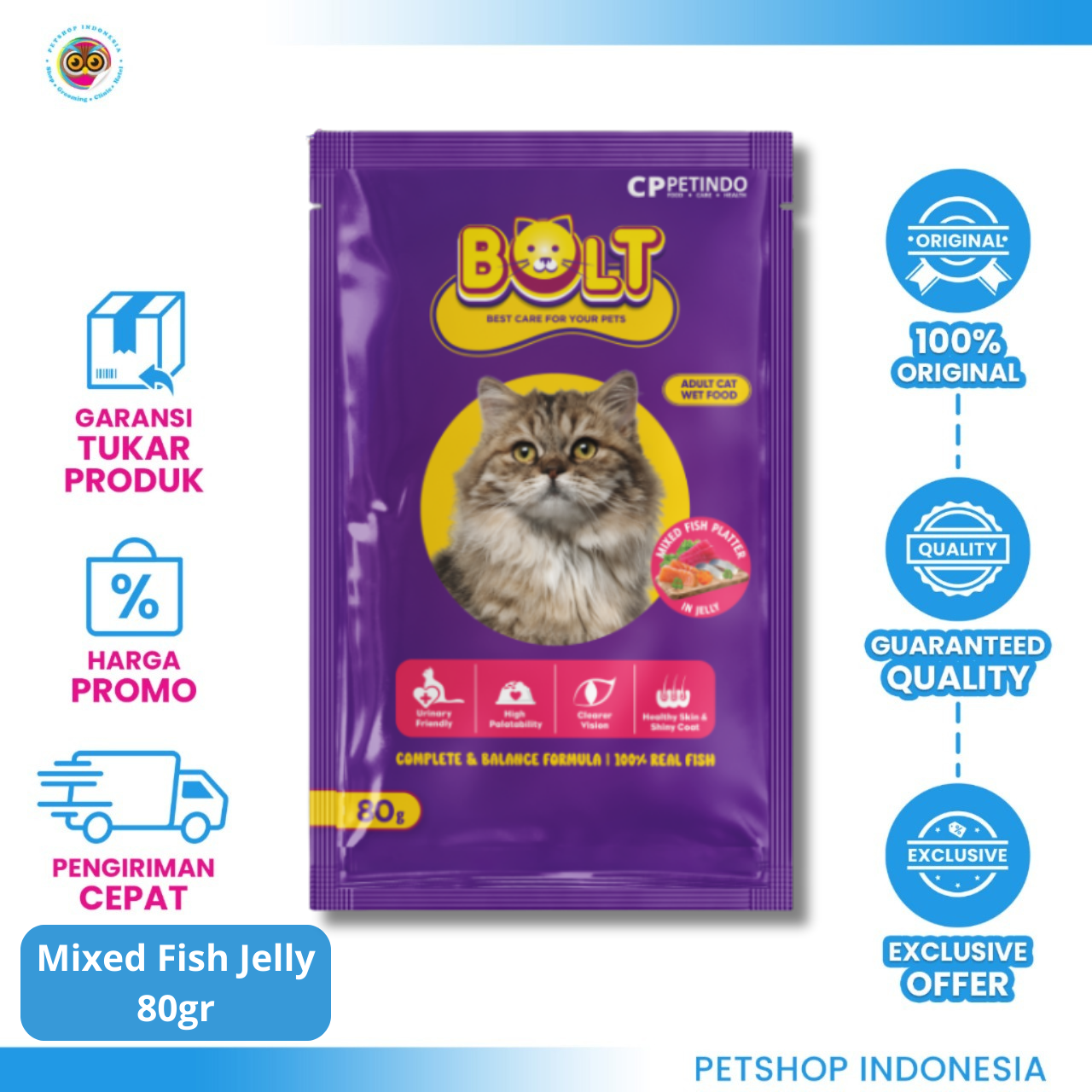113239_BOLT POUCH MIXED FISH JELLY 80G BOLT Pouch Cat Food 80gr Adult Mixed Fish Jelly – Wet Food Rasa Mixed Fish Jelly
