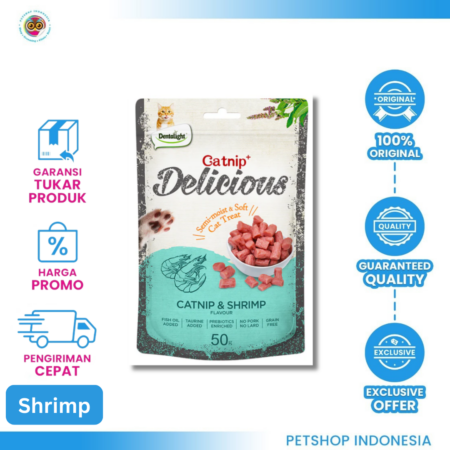 Dentalight Catnip+ Delicious Shrimp 50gr – Camilan Kucing dengan Catnip & Rasa Udang Lezat