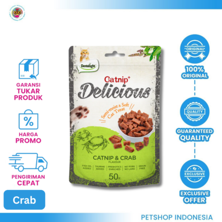 Dentalight Catnip+ Delicious Crab 50gr – Camilan Kucing Catnip Aktif dengan Rasa Kepiting Lezat