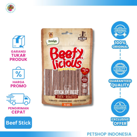 Dentalight Beefy Licious Stick Of Beef 70 gr – Snack Anjing Lezat Rasa Daging Sapi