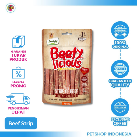 Dentalight Beefy Licious Strip Of Beef 70 gr – Snack Anjing Lezat Rasa Daging Sapi