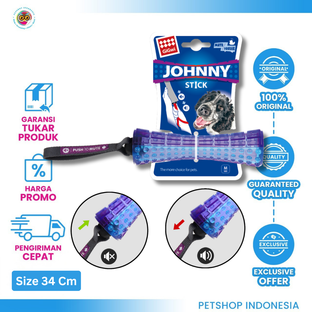 846295061841_GIGWI JOHNNY STICK PUSH TO MUTE P_B 6184 GIGWI Johnny Stick 6184 - Mainan Anjing TPR Squeak/Silent & Pembersih Gigi