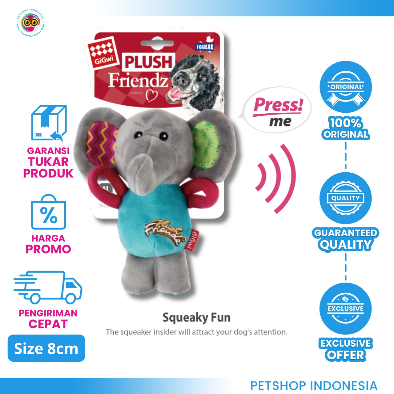846295062855_GIGWI ELEPHANT PLUSH FRIEND W SQUAEK6285 GIGWI Mainan Anjing Elephant Plush Squeaker 8cm - Dog Toys Interaktif untuk Small Breed