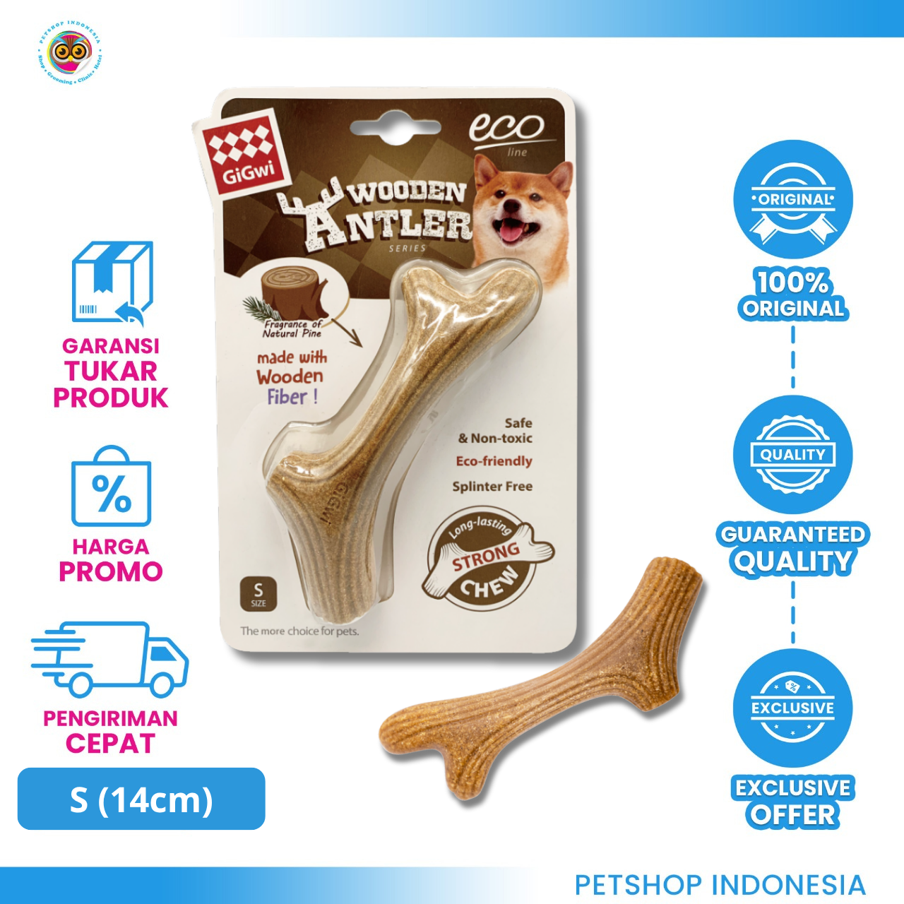 846295084567_GIGWI DOG WOD ANTLER NATURAL WOOD S 8456 GIGWI Mainan Anjing Kayu Antler Natural S 14cm - Dog Toys Gigitan Aman untuk Gigi