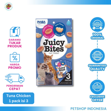 CIAO JUICY BITES TUNA & CHICKEN FLAV 3×11.3GR – Snack Kucing Lembut