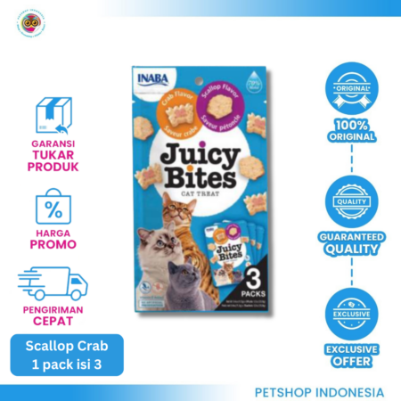 CIAO JUICY BITES SCALLOP & CRAB FLAV 3×11.3GR – Snack Kucing Juicy Rasa Seafood Premium
