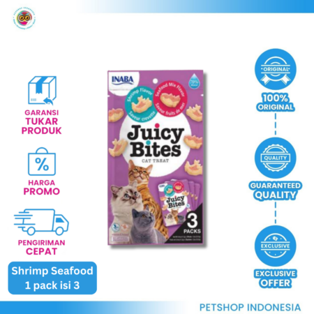 CIAO JUICY BITES SHRIMP SEAFOOD FLAV 3×11.3GR – Snack Kucing Juicy Rasa Udang Seafood