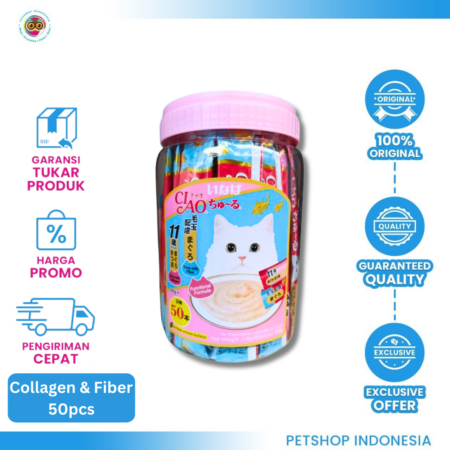 CIAO CHURU TUNA COLLAGEN & FIBER 50×14GR – Snack Kucing Lembut dengan Manfaat Tambahan