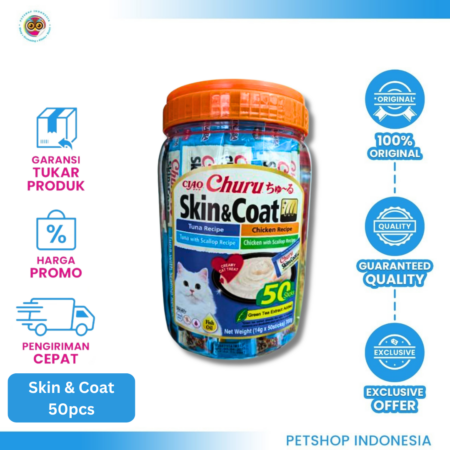 CIAO CHURU SKIN & COAT 50×14GR – Snack Kucing Lembut untuk Perawatan Kulit & Bulu
