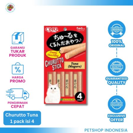 CIAO CHURUTTO STICK MAGURO FORMULA 4×7GR – Snack Kucing Lembut Rasa Tuna Maguro