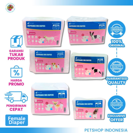 Pet Soft Female Wrap White XXS-XL - Popok Anjing Betina Sekali Pakai Anti Bocor