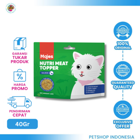 MAJES Cat Nutri Meat Topper Salmon 40gr – Topping Makanan Daging Salmon Bergizi untuk Kucing