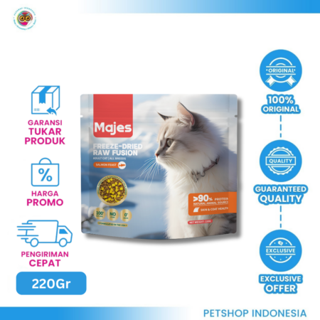 MAJES Cat Food FD RF Skin & Coat Salmon 220G – Nutrisi Optimal untuk Kulit dan Bulu Sehat