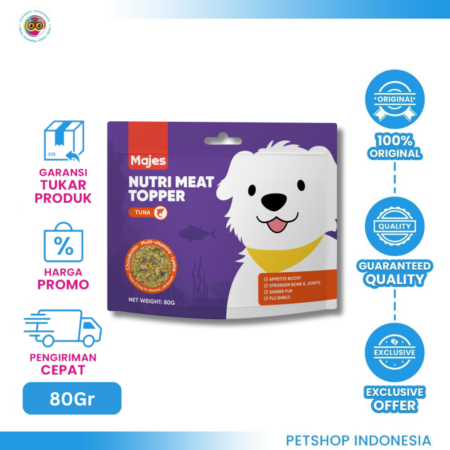 MAJES Dog Nutri Meat Topper Tuna 80g – Topping Makanan Daging Tuna Bergizi untuk Anjing