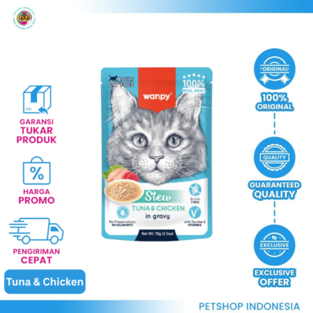 WANPY Stew Pouch Tuna & Chicken Adult 70gr – Makanan Basah Lezat untuk Kucing Dewasa