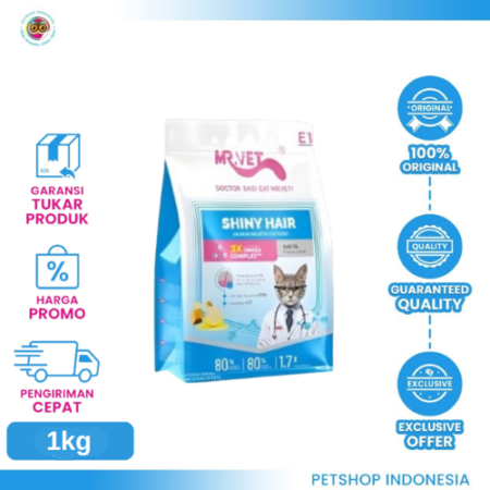 MRVET Cat Vet Shiny Hair E1 1kg – Makanan Kucing untuk Bulu Sehat & Berkilau