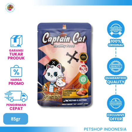 CAPTAIN Cat Signature Caribbean Salmon Kitten Pouch 85gr – Makanan Basah Kucing Dewasa Premium