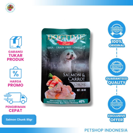 DOGTIME Pouch Chunk Salmon 85gr – Makanan Basah Anjing Lezat & Bernutrisi