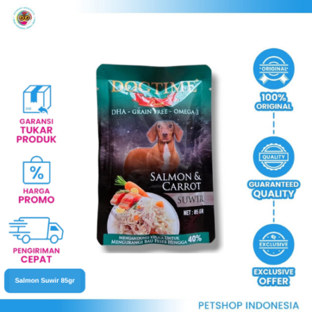 DOGTIME Pouch Suwir Salmon 85gr – Makanan Basah Anjing Lezat & Bernutrisi