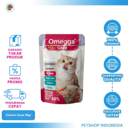 OMEGGA Pouch Suwir Chickn 85gr – Makanan Basah Hewan Lezat & Bernutrisi