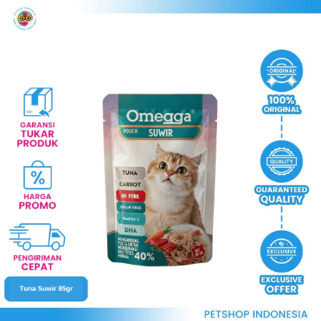 OMEGGA Pouch Suwir Tuna 85gr – Makanan Basah Hewan Lezat & Bernutrisi