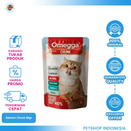 OMEGGA Pouch Chunk Salmon 85gr – Makanan Basah Hewan Lezat & Bernutrisi