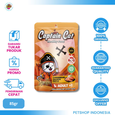 CAPTAIN Cat Signature Caribbean Salmon Adult Pouch 85gr – Makanan Basah Kucing Dewasa Premium