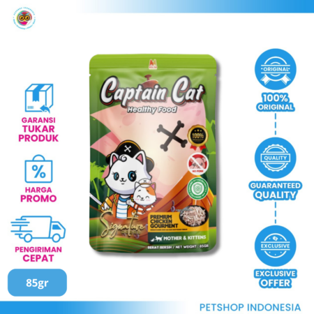 CAPTAIN Cat Signature Caribbean Kitten Chicken Gourmet Adult Pouch 85gr – Makanan Basah Kucing Dewasa Premium