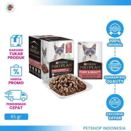 Pro Plan Fussy Beauty Pouch 85gr - Wet Food Kucing Picky untuk Kulit & Bulu Sehat