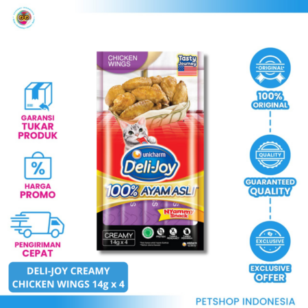 DELI-JOY Creamy Chicken Wings 14Gx4 – Camilan Krim Kucing Rasa Chicken Wings yang Lezat