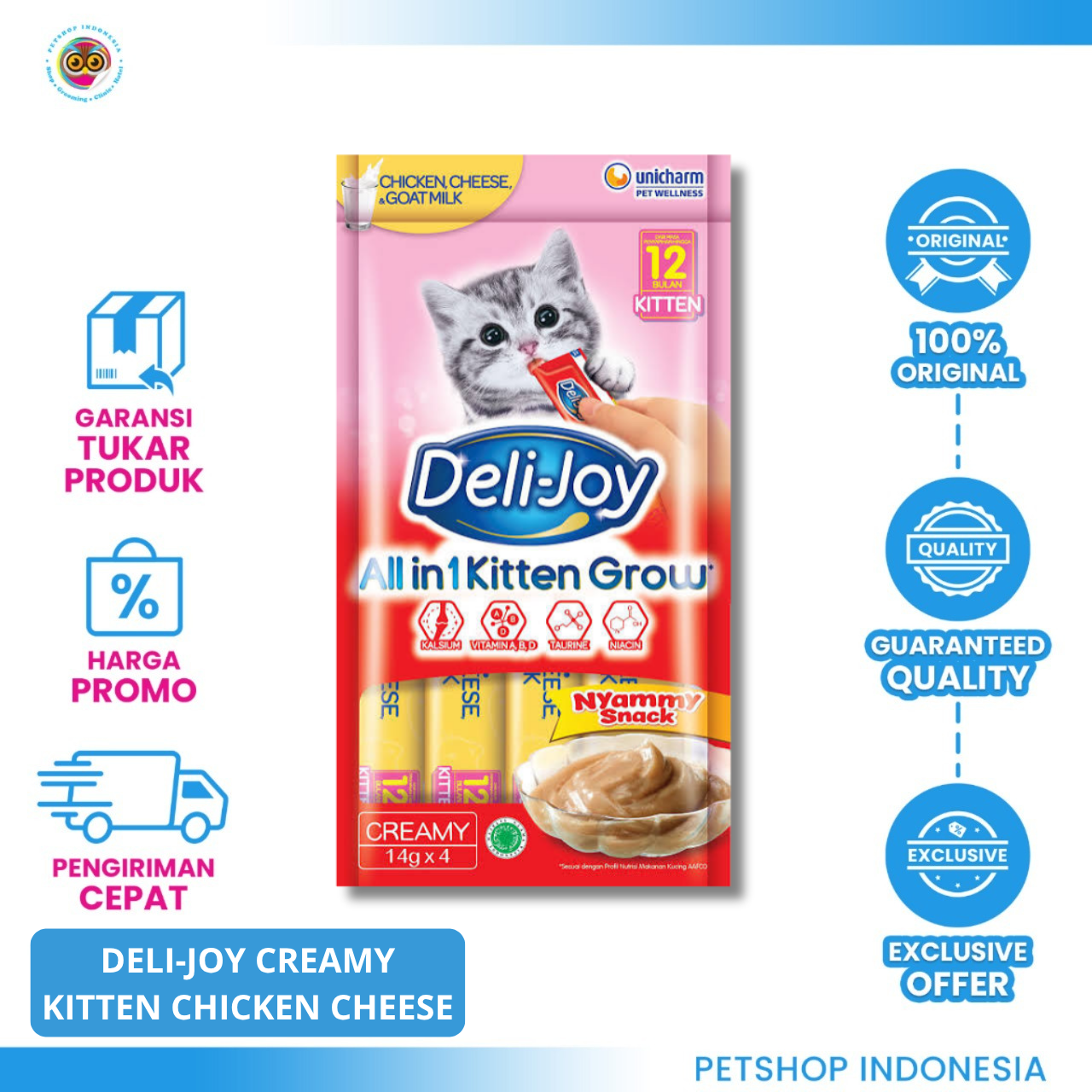 6505725_DELI-JOY CREAMY KTN CHICKEN C GM 14GX4 DELI-JOY Creamy Kitten Chicken C GM 14Gx4 – Camilan Krim Anak Kucing Rasa Ayam yang Lezat