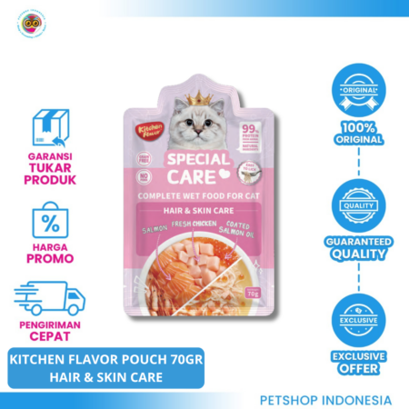 Kitchen Flavor Special Care Hair & Skin Pouch 70Gr – Wet Food Premium Makanan Basah Kucing dengan Nutrisi Seimbang