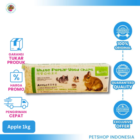 Jolly White Poplar Woodchips 1kg Apple– Serbuk Kayu Premium untuk Hamster, Kelinci, dan Chinchilla