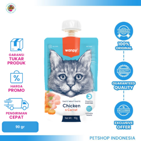 WANPY Tasty Meat Chicken & Carrot 90G – Camilan Kucing Lezat dengan Ayam dan Wortel Pilihan