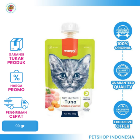 WANPY Tasty Meat Tuna, Chicken & Carrot 90gr – Camilan Kucing Lezat dengan Tuna, Ayam, dan Wortel