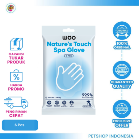WOO Nature's Touch Pet Spa Glove 6PCS – Sarung Tangan Grooming Praktis untuk Kucing dan Anjing