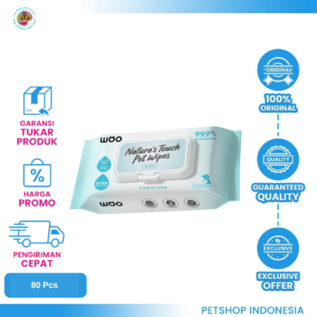 WOO Nature's Touch Pet Wipes 80PCS – Tisu Basah Hewan Peliharaan untuk Membersihkan Anjing dan Kucing
