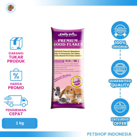 SERBUK KAYU EMILY LAVENDER 1KG – Alas Kandang Serbuk Kayu Aroma Lavender untuk Hewan Peliharaan