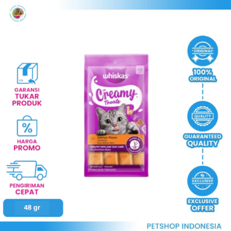 WHISKAS Creamy Salmon 48G – Camilan Krim Kucing Rasa Salmon