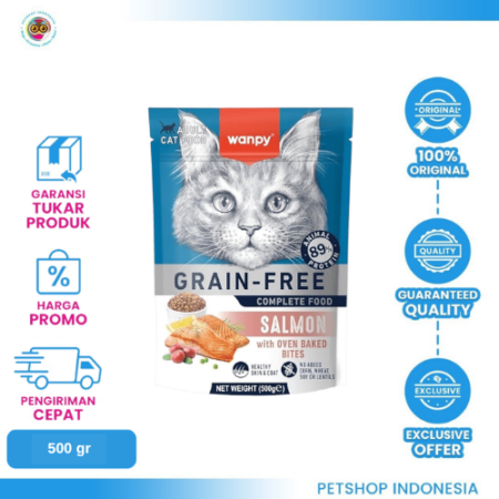 WANPY Grain Free for Adult Cat Salmon 500gr – Makanan Kering Kucing Dewasa Bebas Grain Rasa Salmon