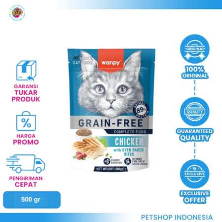 WANPY Grain Free for Adult Cat Chicken 500gr – Makanan Kering Kucing Dewasa Bebas Grain Rasa Ayam