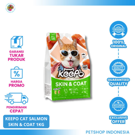 KEEPO Cat Dry Food Salmon Skin & Coat 1kg – Makanan Kering Kucing Perawatan Kulit & Bulu