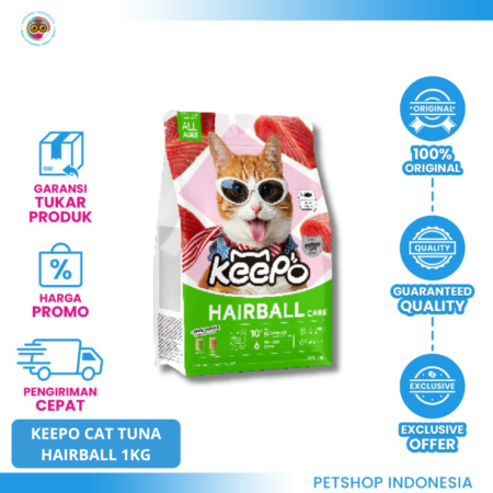 KEEPO Cat Dry Food Tuna Hairball Care 1kg – Makanan Kering Kucing Perawatan Hairball