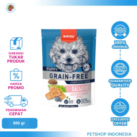 WANPY Grain Free for Puppy Salmon 500gr – Makanan Kering Anak Anjing Bebas Grain Rasa Salmon